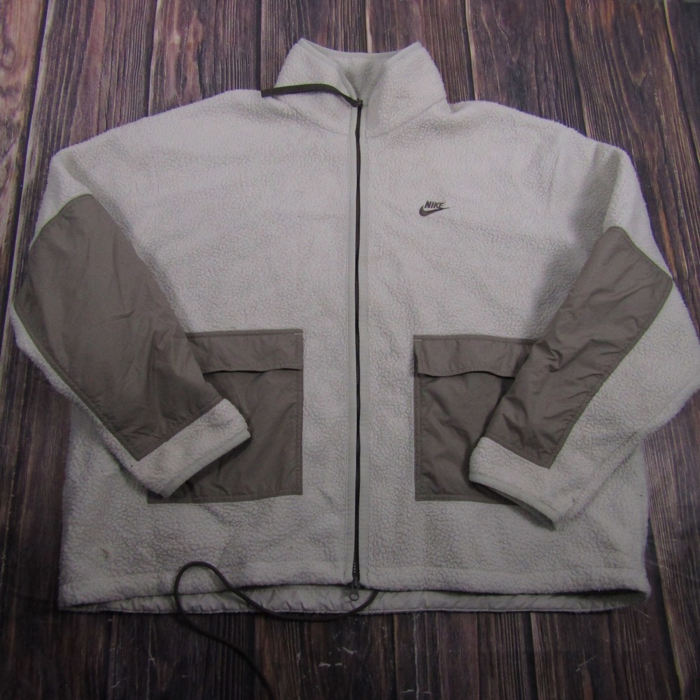 Nike Sherpa Fleece Jacket Mens XXL Gray Full Zip Pocket Mock Neck DD5021-072